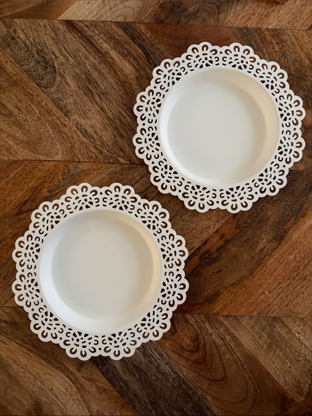 IKEA White Lace-Edge Decorative Metal Plates, set of 2